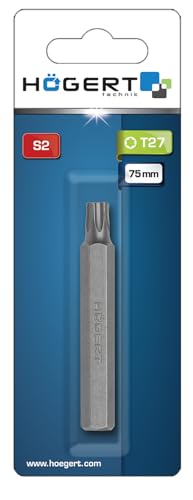 HÖGERT TECHNIK TORX Schrauberbit T27 x 75 mm – Hochwertiger Bit aus S2-Stahl – Sechskant-Schaft – 58–60 HRC – Werkstatt & Reparatur von Högert Technik
