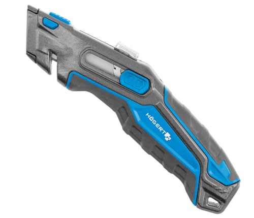 Högert Technik - Messer mit trapezförmiger Klinge 1+3 automatischer Rückzug | Trapezklingen Messer | Zum Schneiden von Pappe, Tapeten, Teppichen, Planenstoffen, Druckfolien und PVC-Folien usw. von Högert Technik