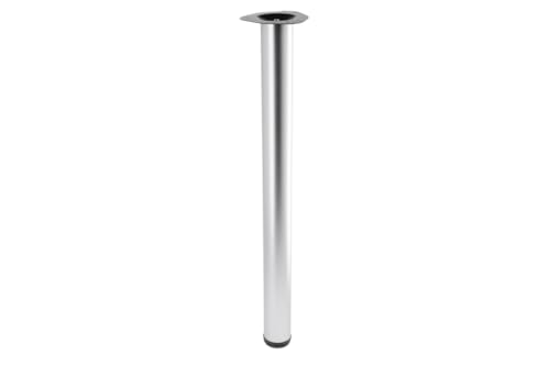 Högert Technik Möbelfuß S6 – Ø60 mm, H=820 mm, Aluminium-Optik, höhenverstellbar 20 mm, Tischbein aus Stahl mit 127 mm Montageplatte für Tischplatte Schreibtisch Küchenmöbel von Högert Technik
