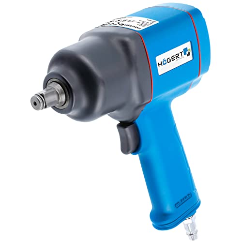 Högert Technik - Pneumatischer Schlagschrauber 1/2" I Schlagmechanismus - Twin Hammer I Leistungsbereich bis 1500 Nm I 3 Betriebsbereiche I Umschalter für die Drehrichtung Links/Rechts I HT4R623 von Högert Technik