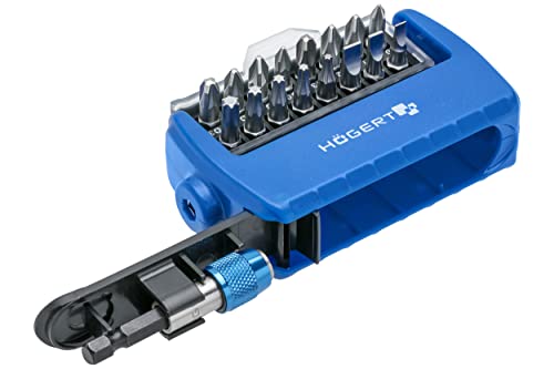 Högert Technik - Schrauberbit-Satz | Werkzeug Bitset | Handy Screwdriver Set | Reparatur Komplett Schraubendreher Bits | Schrauberbits mit 1/4” Magnethalte - Blau/grau von Högert Technik