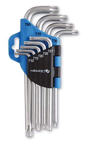Högert Technik - TORX-Schlüssel I Innensechsrundschlüssel I Satz von 9 Stück I Größen T10 bis T50 I Aus hochwertigem Chrom-Vanadium Stahl I Beständig gegen Verformung und Abrieb I Silber Högert Technik - TORX-Schlüssel I Innensechsrundschlüssel I Satz von 9 Stück I Größen T10 bis T50 I Aus hochwertigem Chrom-Vanadium Stahl I Beständig gegen Verformung und Abrieb I Silber von Högert Technik