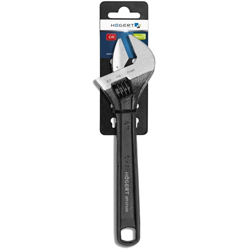 Högert Technik – Verstellschlüssel 8'' (200 mm), verchromter Rollgabelschlüssel aus CrV-Stahl, polierte Backen, metrische Skala, ergonomischer Gabelschlüssel für Sanitär & Werkstatt von Högert Technik