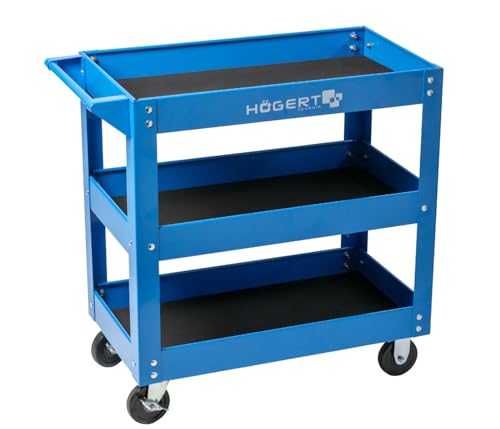 Högert Technik - Werkstattwagen mit 3 Etagen | Tragfähigkeit: 110 kg | mit 4 Rädern aus PCV | 3 Ebenen mit einer Fläche von 730 x 384 x 80 mm | Werkzeugschränke von Högert Technik