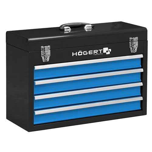 Högert Technik – Werkzeugkasten Werkzeugkoffer mit 4 Schubladen mit Kugelführungen - Metallverschluss Schloss Kunststoffgriff - 52cmX21.8cmX36cm von Högert Technik
