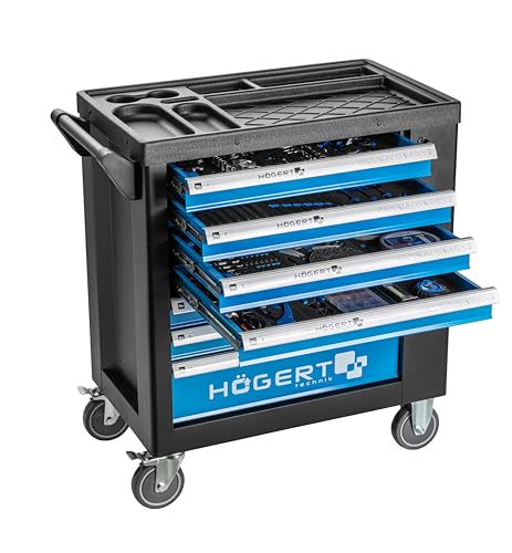 Högert Technik Werkzeugschrank mit 7 Schubladen mit Werkzeug 544 Stück I Abschließbare Schränke I Lenkung Gummiräder mit Bremse I Robust und Langlebig I HT7G050, One Size von Högert Technik