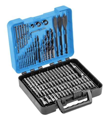 Högert Technik - Werkzeugset zum Bohren und Schrauben,100 Teile (Bohrer, Aufsätze, Schraubenzieher), robuste Kunststoffverpackung, sichere Aufbewahrung und einfacher Transport der Werkzeuge von Högert Technik
