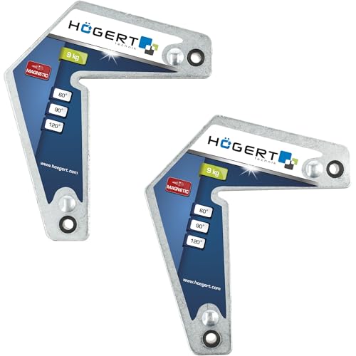 Högert Technik Schweißmagnet Set 2-tlg, magnetischer Schweißwinkel L-Form, 9 kg Haltekraft, Magnetwinkel für Schweißen, Löten, Montage, Winkel 60° 90° 120° von Högert Technik