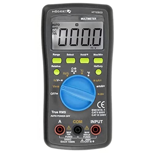 Högert Technik - Multifunktionales Digitales Messgerät I Multimeter bis 600V / 10A I RMS I LCD-Bildschirm I Gummiummantelung I Ergonomisch und Kompakt I Inklusive Messkabel I HT1E603 von Högert Technik