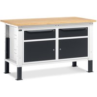 Fami Werkbank, höhenverstellbar, 2 Schubladen u. 2 Schränke, TK 1.000 kg, HxBxT 740-1.110 x 1.500 x 750 mm, RAL 7035 lichtgrau / RAL 7016 anthrazitgrau von Fami