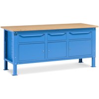 Fami Werkbank, höhenverstellbar, 3 Schubladen u. 3 Schränke, TK 1.000 kg, HxBxT 740-1.110 x 2.000 x 750 mm, RAL 5012 lichtblau von Fami