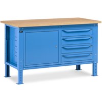 Fami Werkbank, höhenverstellbar, 4 Schubladen u. 1 Schrank, TK 1.000 kg, HxBxT 740-1.110 x 1.500 x 750 mm, RAL 5012 lichtblau von Fami