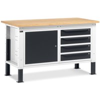 Fami Werkbank, höhenverstellbar, 4 Schubladen u. 1 Schrank, TK 1.000 kg, HxBxT 740-1.110 x 1.500 x 750 mm, RAL 7035 lichtgrau / RAL 7016 anthrazitgrau von Fami