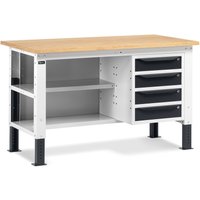 Fami Werkbank, höhenverstellbar, 4 Schubladen, Rückwand u. 2 Fachböden, TK 1.000 kg, HxBxT 740-1.110 x 1.500 x 750 mm, RAL 7035 lichtgrau / RAL 7016 anthrazitgrau von Fami