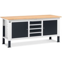 Fami Werkbank, höhenverstellbar, 4 Schubladen u. 2 Schränke, TK 1.000 kg, HxBxT 740-1.110 x 2.000 x 750 mm, RAL 7035 lichtgrau / RAL 7016 anthrazitgrau von Fami