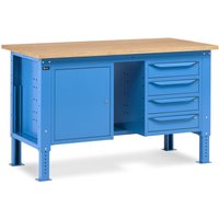 Fami Werkbank, höhenverstellbar, 4 Schubladen (Lücke) u. 1 Schrank, TK 1.000 kg, HxBxT 740-1.110 x 1.500 x 750 mm, RAL 5012 lichtblau von Fami