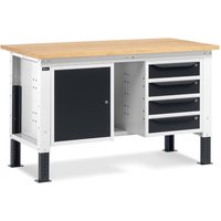 Fami Werkbank, höhenverstellbar, 4 Schubladen (Lücke) u. 1 Schrank, TK 1.000 kg, HxBxT 740-1.110 x 1.500 x 750 mm, RAL 7035 lichtgrau / RAL 7016 anthrazitgrau von Fami