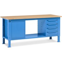 Fami Werkbank, höhenverstellbar, 4 Schubladen u. 1 Schrank, TK 1.000 kg, HxBxT 740-1.110 x 2.000 x 750 mm, RAL 5012 lichtblau von Fami