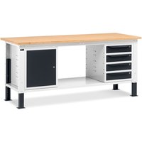 Fami Werkbank, höhenverstellbar, 4 Schubladen u. 1 Schrank, TK 1.000 kg, HxBxT 740-1.110 x 2.000 x 750 mm, RAL 7035 lichtgrau / RAL 7016 anthrazitgrau von Fami