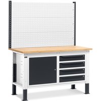 Fami Werkbank, höhenverstellbar, mit Multifunktionswand, 4 Schubladen u. Schrank, TK 1.000 kg, HxBxT 740-1.110 x 1.500 x 750 mm, RAL 7035 lichtgrau / RAL 7016 anthrazitgrau von Fami