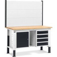 Fami Werkbank, höhenverstellbar, mit Multifunktionswand, 4 Schubladen, Ablage u. Schrank, TK 1.000 kg, HxBxT 740-1.110 x 1.500 x 750 mm, RAL 7035 lichtgrau / RAL 7016 anthrazitgrau von Fami