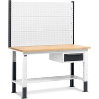 Fami Werkbank, höhenverstellbar, mit Multifunktionswand u. 1 Schublade, TK 1.000 kg, HxBxT 740-1.110 x 1.500 x 750 mm, RAL 7035 lichtgrau / RAL 7016 anthrazitgrau von Fami