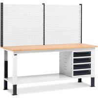 Fami Werkbank, höhenverstellbar, mit Multifunktionswand u. 4 Schubladen, TK 1.000 kg, HxBxT 740-1.110 x 2.000 x 750 mm, RAL 7035 lichtgrau / RAL 7016 anthrazitgrau von Fami