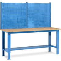 Fami Werkbank, höhenverstellbar u. mit Multifunktionswand, TK 1.000 kg, HxBxT 740-1.110 x 2.000 x 750 mm, RAL 5012 lichtblau von Fami