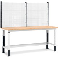 Fami Werkbank, höhenverstellbar u. mit Multifunktionswand, TK 1.000 kg, HxBxT 740-1.110 x 2.000 x 750 mm, RAL 7035 lichtgrau / RAL 7016 anthrazitgrau von Fami