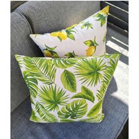 Tolle Outdoor Kissenbezüge Zitrone, Monstera, Uni Gelb Und Hellgrün Mit Reißverschluss Für Kissen 4545/ Leuchtende Sommer Farben von HoelzchenUStoeffchen