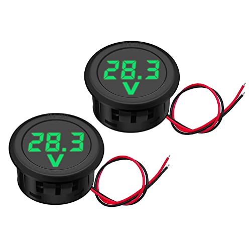 Hoembpn 2 Stücke 12V DC Voltmeter Wasserdichtes Digitalanzeige Voltmeter Grün LED Anzeige Spannungsmesser für Auto Motorrad SUV ATV Marine von Hoembpn