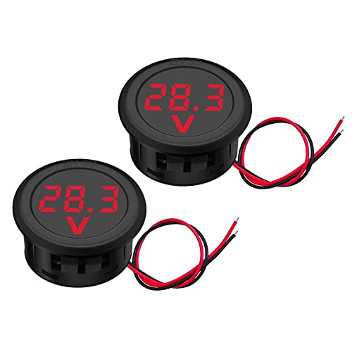 Hoembpn 2 Stücke 12V DC Voltmeter Wasserdichtes Digitalanzeige Voltmeter LED Anzeige Spannungsmesser für Auto Motorrad SUV ATV Marine(Rot) von Hoembpn