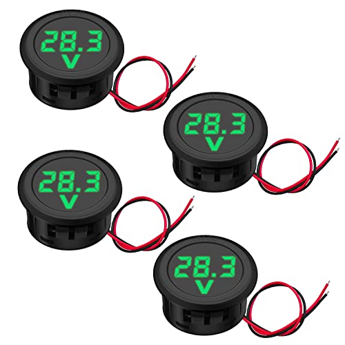 Hoembpn 4 Stücke 12V DC Voltmeter Wasserdichtes Digitalanzeige Voltmeter Grün LED Anzeige Spannungsmesser für Auto Motorrad SUV ATV Marine von Hoembpn