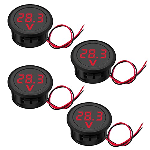 Hoembpn 4 Stücke 12V DC Voltmeter Wasserdichtes Digitalanzeige Voltmeter LED Anzeige Spannungsmesser für Auto Motorrad SUV ATV Marine(Rot) von Hoembpn