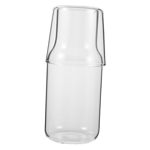 Hoement 2 Sätze Nachttisch Wasserkaraffe und Glas aus Hochborosilikatglas Kompakter Trinkkrug mit Integriertem Becher für Schlafzimmer und Badezimmer Kühle Getränke Karaffe für von Hoement