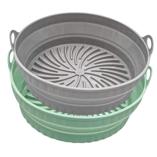 Hoement 2 Stück Hitzebeständige Silikonmatte für Heißluftfritteuse Teiliges Runde Antihaft Einsätze Wiederverwendbare Leicht zu Reinigende Backform für Air Fryer Geeignet für Pommes von Hoement