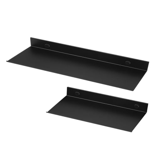 Hoement 2 Stück Schweberegale aus Schwarzem Metall Wandmontierte Badezimmerablage für Handtücher und Kleine Räume Installieren ohne Bohren Design von Hoement