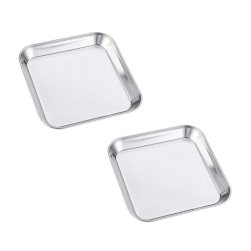 Hoement 2 Stück Teiliges Edelstahl Dessertplatten Quadratisch Langlebige Food Plates für Partys Familienfeiern Kinderfreundlich Hygienisch und Rostfrei Silberfarben von Hoement
