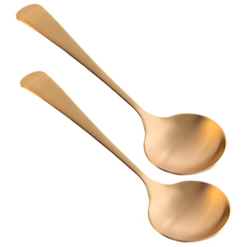 Hoement 2 Stück Teiliges Messing löffel Langem Griff Porridge Löffel aus Reinem Messing Glatte Oberfläche Vielseitig Einsetzbar als Suppen Dessertlöffel Leicht und Spülmaschinenfest für von Hoement