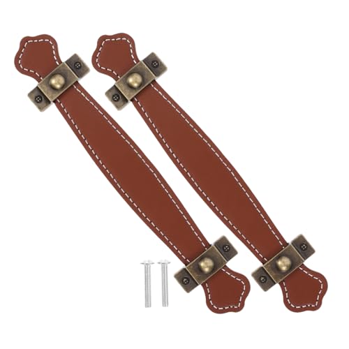 Hoement 2 Stücke PU Ledergriffe Zinklegierung Vintage Tür Schubladengriffe Hellbraun Langlebig Handgefertigt Einfache Montage für Möbel Kommoden Küchenschränke Retro Stil von Hoement