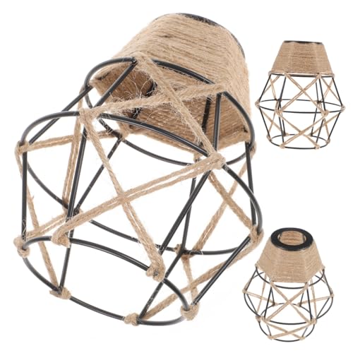 Hoement 3 Stück Hängelampen Lampenschirme aus Eisen und Seil Handgewebt Langlebig und Robust Dekorative Deckenleuchte für Wohnzimmer Schlafzimmer Büro Natürlicher Boho Stil Einfache von Hoement