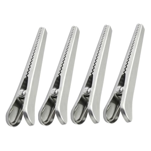 Hoement 4 Stück Edelstahl Verschlussclips Langlebige Beutelklammern für Snacks Gefrierbeutel Plastiktüten Starke Griffkraft Wiederverwendbar Kompakt und Tragbar von Hoement