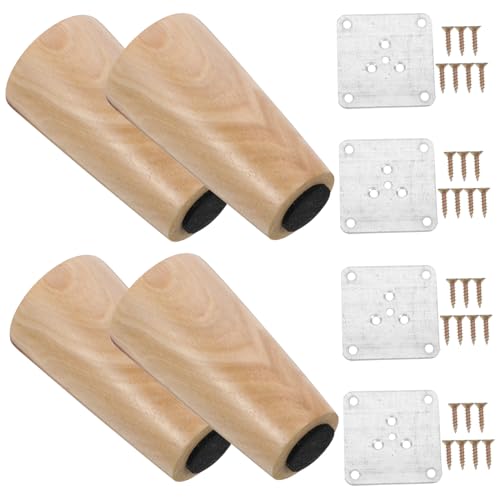 Hoement 4 Stück Massivholz Möbelbeine Gerade Stützfüße mit Montageplatten Schrauben und Antirutschpads Stabile Möbelbeine für Sofa Bett Tisch Schrank und Sitzbank von Hoement