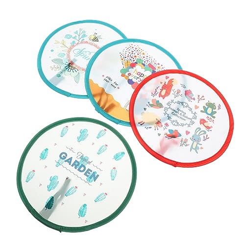 Hoement 4 Stück Runde Faltbare Handfächer mit Cartoon Motiven Polyester Tragbar Dekorativ Vielseitig Einsetzbar für Sommer Hochzeit Party und Fotorequisiten von Hoement