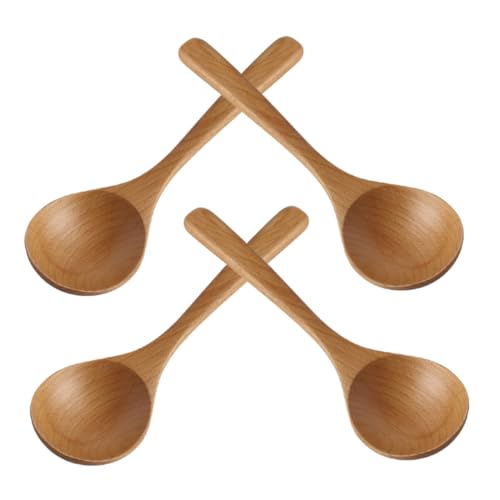 Hoement 4 Stück Teiliges Beechwood Kochlöffel Langlebig Hitzebeständig Schonend für Antihaftbeschichtung Natürliches Holz Küchenutensilien zum Rühren und Servieren von Hoement