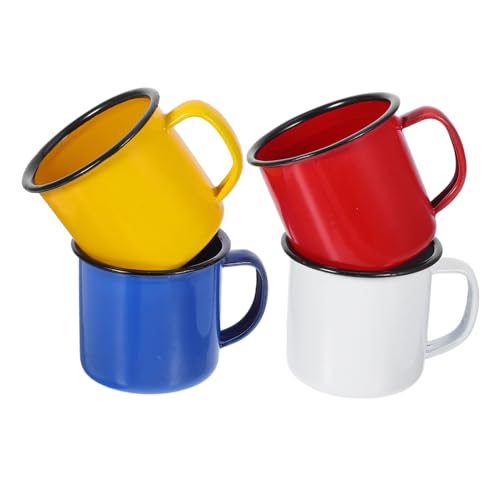 Hoement 4 Stück Teiliges Vintage Emaille Trinkbecher mit Henkel Vielseitige Wasser Kaffeetassen Rutschfest Hitzebeständig für Camping Büro Restaurant und Zuhause von Hoement