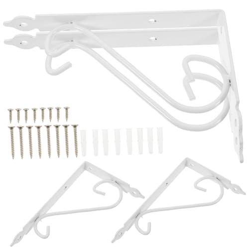 Hoement 4 Stück Weiße Regalhalter aus Robustem Eisen mit Floralem Dreieck-design Wandmontierbar für Bücherregal Regalboden und Set-box Inklusive Montageschrauben Vintage Stil Hoement 4 Stück Weiße Regalhalter aus Robustem Eisen mit Floralem Dreieck-design Wandmontierbar für Bücherregal Regalboden und Set-box Inklusive Montageschrauben Vintage Stil von Hoement
