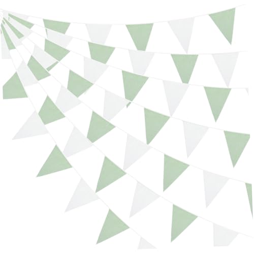 Hoement 42 STK. Triangular Baumwoll Banner Teilig Wimpelkette in Avocado Grün Weiß Wiederverwendbar Leichter Party Dekor für Kinderzimmer Geburtstag Shower Strapazierfähig und Tragbar von Hoement