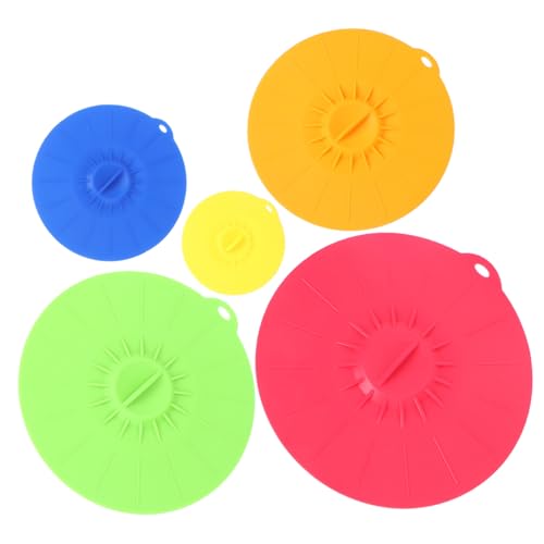 Hoement 5 Stück Silikon Frischhaltedeckel Flexible Dehnbare Universalabdeckungen für Schüsseln und Becher Luftdicht Wiederverwendbar Mikrowellengeeignet Vielseitig für von Hoement