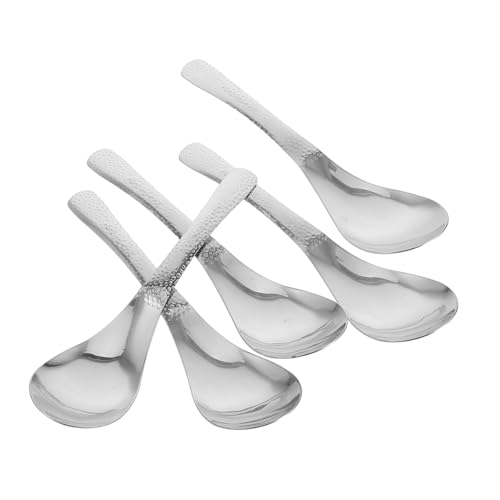 Hoement 5 Stück Teiliges Edelstahl suppengeschirr mit Hammerschlag design Runde Suppenlöffel Rutschfester Griff Vielseitig Einsetzbar für Zuhause Restaurant Buffet und Catering von Hoement